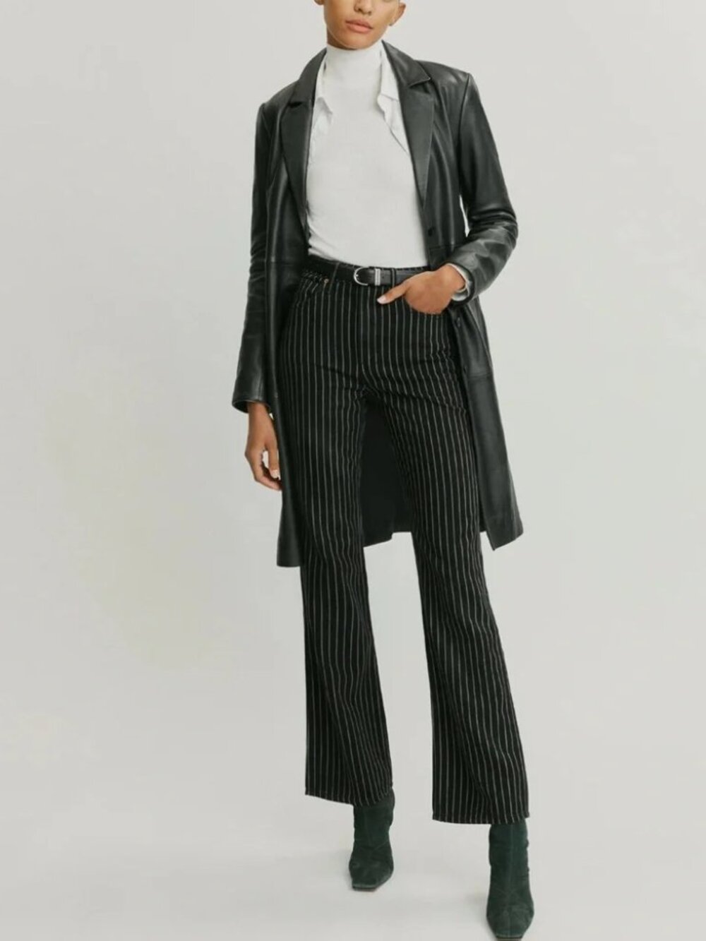 Reformation Georgia Pinstriped High Rise Flare Jean 26